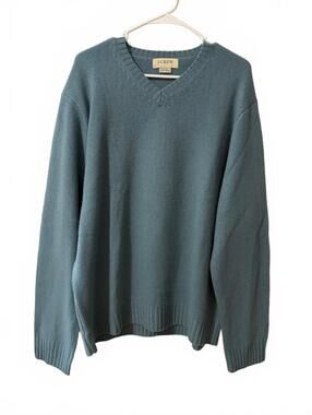 J.Crew Sweater Mens Size L Teal Blue Green V-Neck Pullover Knit Ribbed